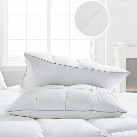100% algodón tela de lujo hotel suave doble capa 95% blanco almohadas de plumón