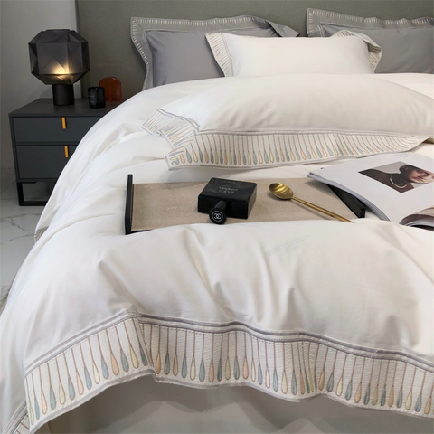 Sábana y funda nórdica Westin White bordada 100% algodón para cama individual